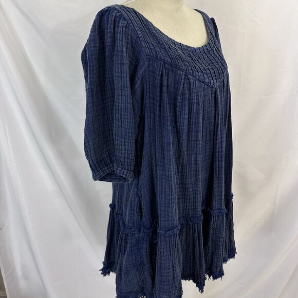 Free People Mystery Land Mini Dress Tunic Women’s MEDIUM Blue Fringe Hem Flowy - Picture 4 of 8
